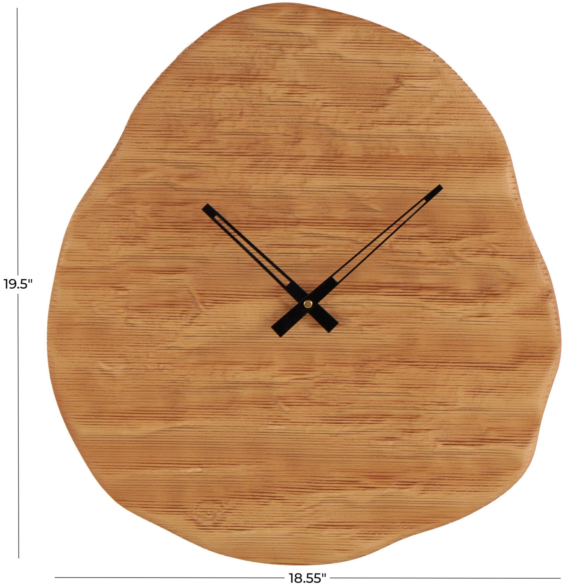 19" x 20" Brown Wood Wavy Decorative Wall Clock with Black Accents